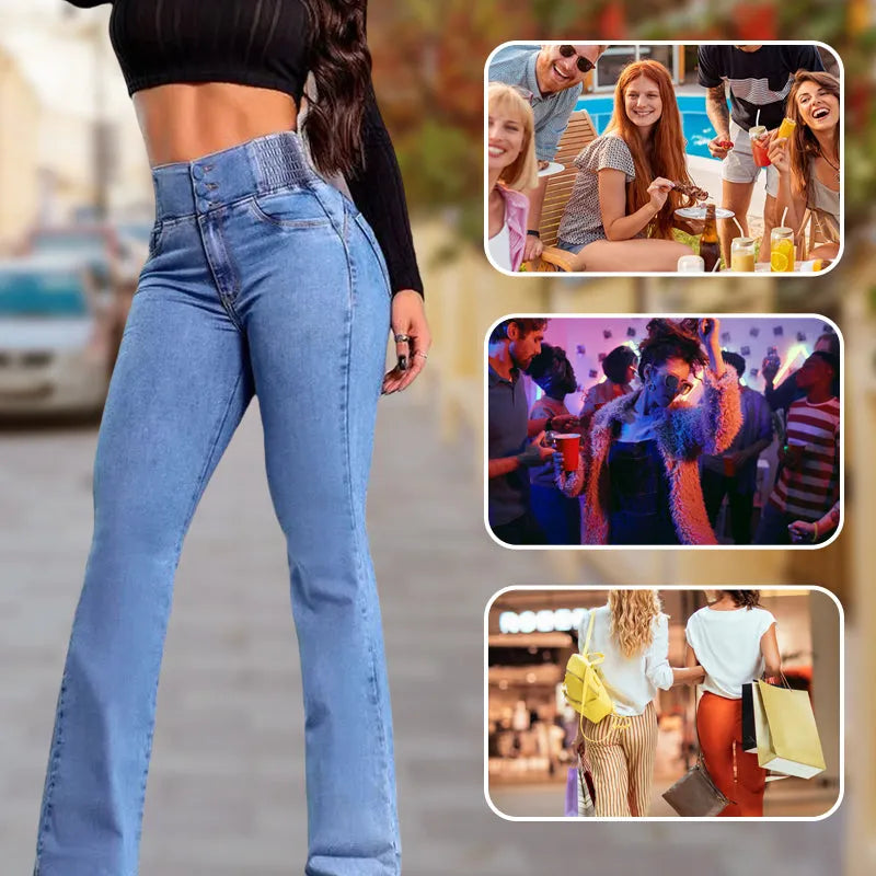 Kit 2 Calças Jeans Flare Modeladora de Cintura Alta