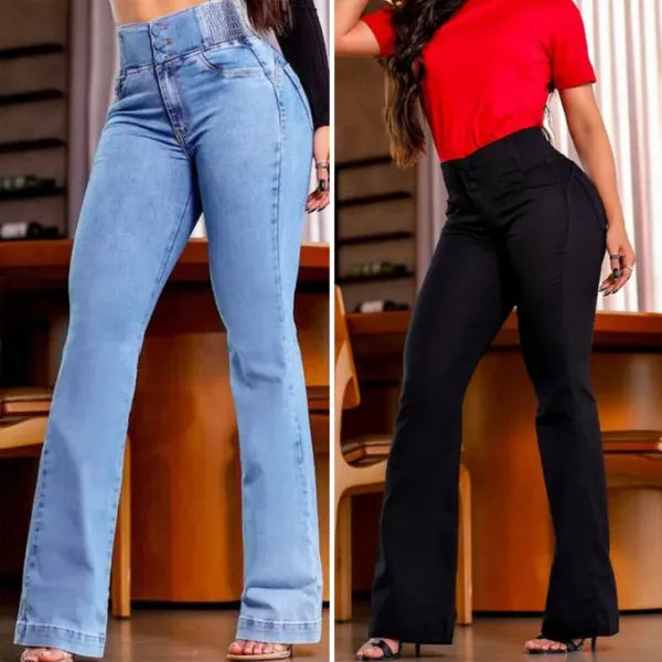 Kit 2 Calças Jeans Flare Modeladora de Cintura Alta