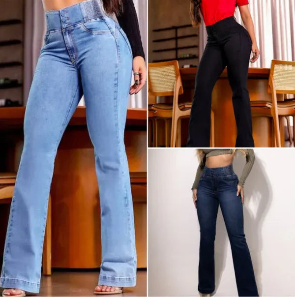 Kit 2 Calças Jeans Flare Modeladora de Cintura Alta
